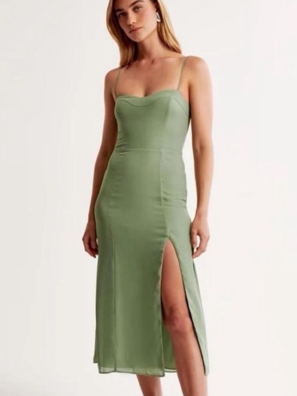 Abercrombie & Fitch Camille midi dress  - Sage Green Midi Dress